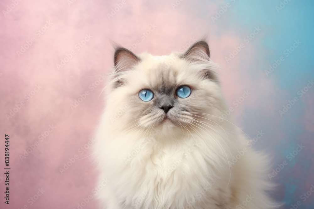 Portrait of a cute himalayan cat over pastel or soft colors background Portrait of a cute himalayan cat over pastel or soft colors background