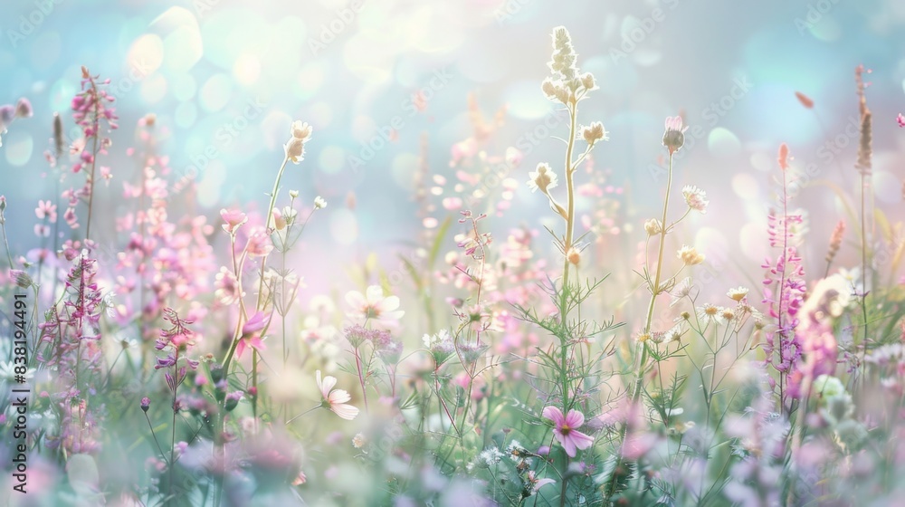 Fototapeta premium A field of flowers with a blue sky in the background