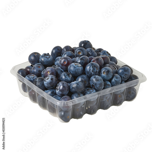 Fresh Blueberries in a Plastic Container : A plastic container filled with fresh ripe blueberries on a black background