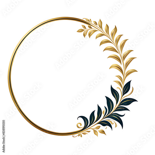 luxury gold leaf simple circle border transparent background