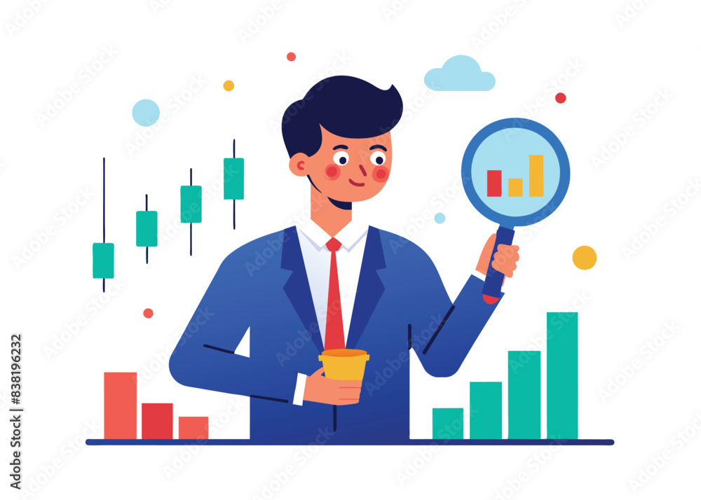 Stock market graph analysis, crypto trader trend line or finding buy and sell indicator, investment, forex trade or make profit concept, businessman investor holding magnifier analyze investment graph Stock market graph analysis, crypto trader trend line or finding buy and sell indicator, investment, forex trade or make profit concept, businessman investor holding magnifier analyze investment graph