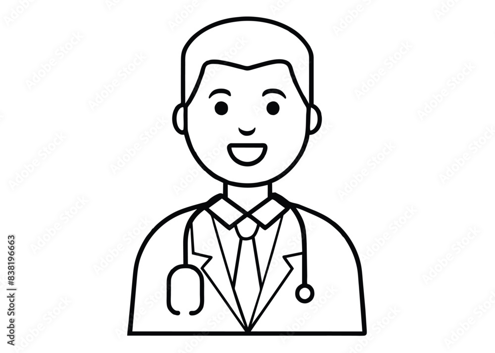 Portrait of smiling doctor or health worker in medical uniform with stethoscope. Avatar of young physician in coat. Colored flat cartoon vector illustration of medic specialist isolated on white. Portrait of smiling doctor or health worker in medical uniform with stethoscope. Avatar of young physician in coat. Colored flat cartoon vector illustration of medic specialist isolated on white.