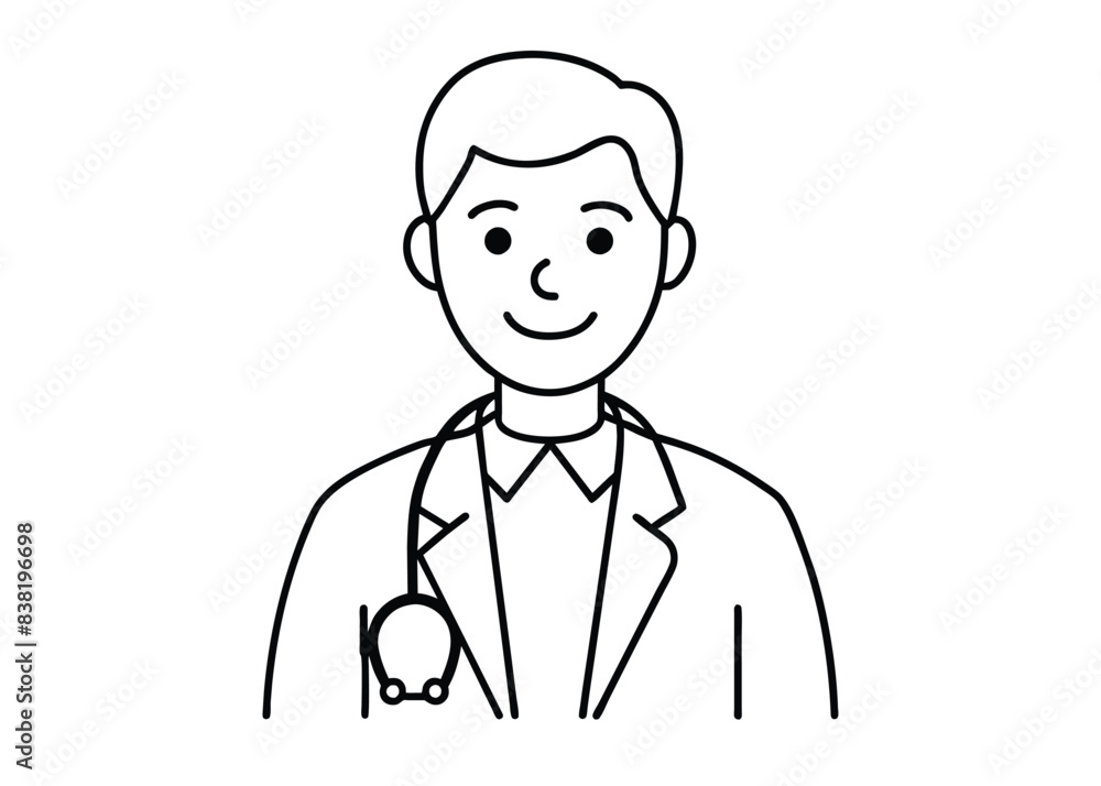 Portrait of smiling doctor or health worker in medical uniform with stethoscope. Avatar of young physician in coat. Colored flat cartoon vector illustration of medic specialist isolated on white. Portrait of smiling doctor or health worker in medical uniform with stethoscope. Avatar of young physician in coat. Colored flat cartoon vector illustration of medic specialist isolated on white.