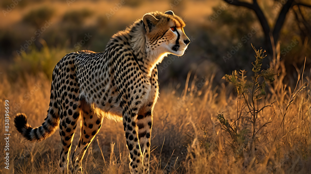 cheetah standing in the middle of the fores. cheetah standing in the middle of the fores.