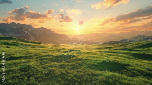 a green field at sunset generative ai