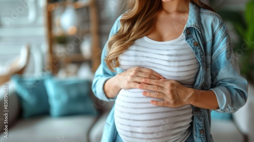 Close-Up of Pregnant Woman Cradling Belly in a Cozy Home Setting