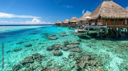 Tropical Paradise: Exotic Beach Resort with Overwater Bungalows and Crystal Clear Waters