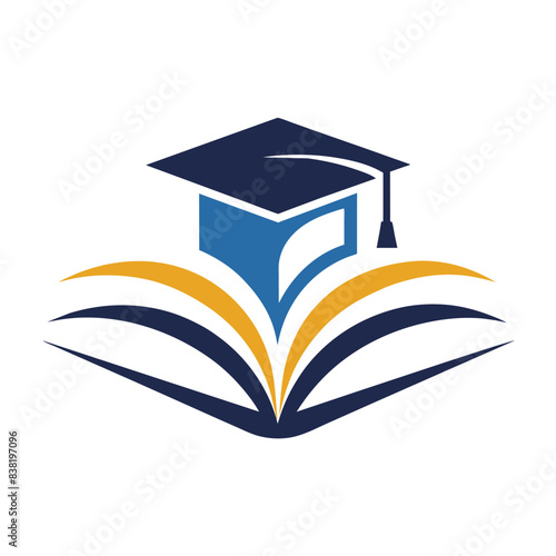 Minimalist Education Logo with a books and Graduation cap logo vector illustration