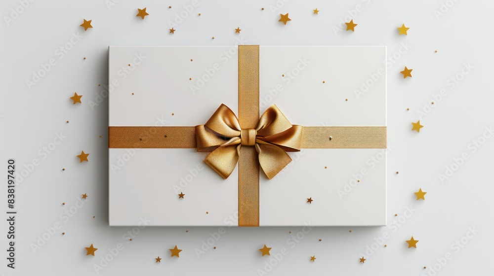 Christmas golden festive decoration ribbon, stars on a white background.