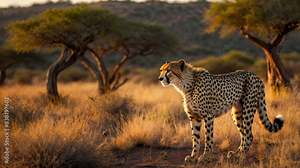 cheetah standing in the middle of the fores. cheetah standing in the middle of the fores.