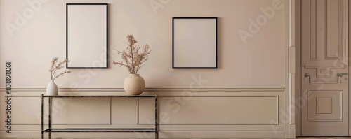 Minimalist Interior Design with Black Frames and Dried Flowers, frame mockup, 3d render, 3d illustrations.