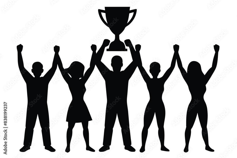 Fototapeta premium Winning team is holding trophy in hands vector Silhouettes