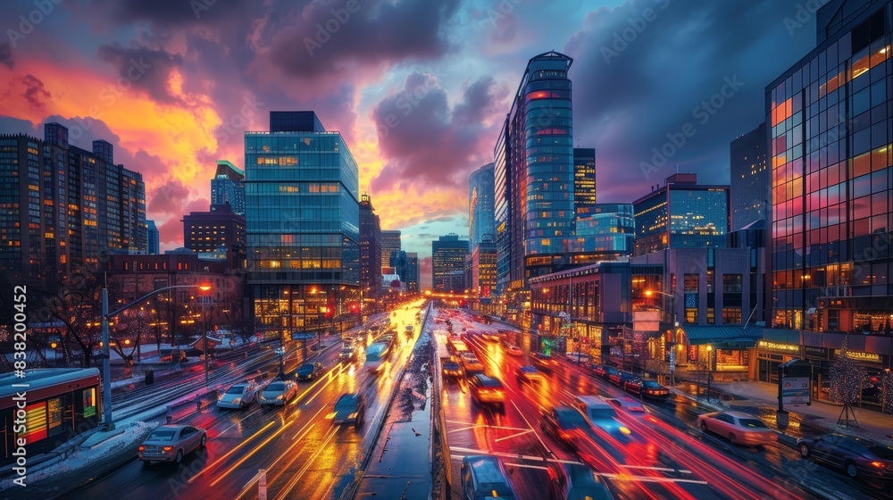 Fototapeta premium Generate an image capturing the bustling energy of downtown