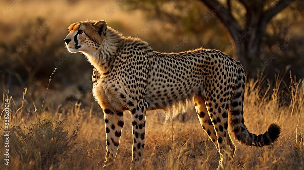 Fototapeta premium cheetah standing in the middle of the fores.