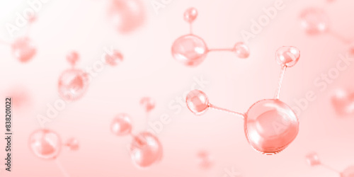 3D abstract molecular structures. Collagen serum and vitamin hyaluronic acid skin care solutions. Skin care cosmetics concept. Vector illustration