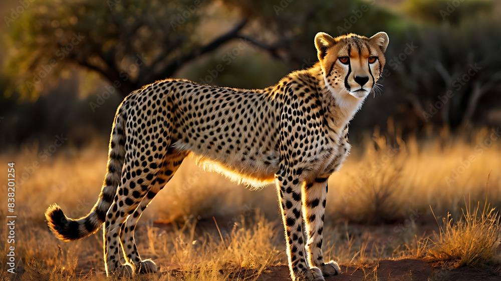 cheetah standing in the middle of the fores. cheetah standing in the middle of the fores.
