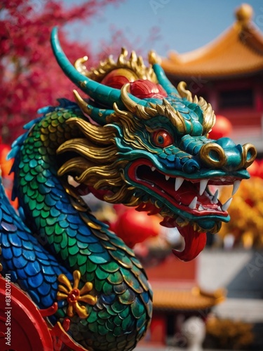 Celebrate the Chinese holiday season with a dynamic background showcasing a colorful dragon, embodying strength and auspiciousness.