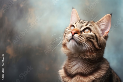 Portrait of a happy serengeti cat over pastel or soft colors background