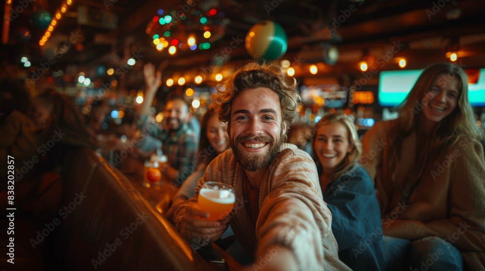 Group of Friends Enjoying Drinks at a Bar, Smiling and Celebrating Together Group of Friends Enjoying Drinks at a Bar, Smiling and Celebrating Together