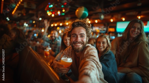 Group of Friends Enjoying Drinks at a Bar, Smiling and Celebrating Together