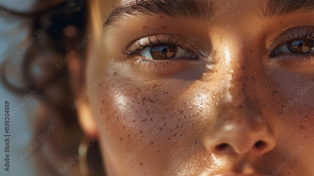 Close-up of a woman's smooth and radiant skin, showcasing natural beauty and youthfulness Close-up of a woman's smooth and radiant skin, showcasing natural beauty and youthfulness