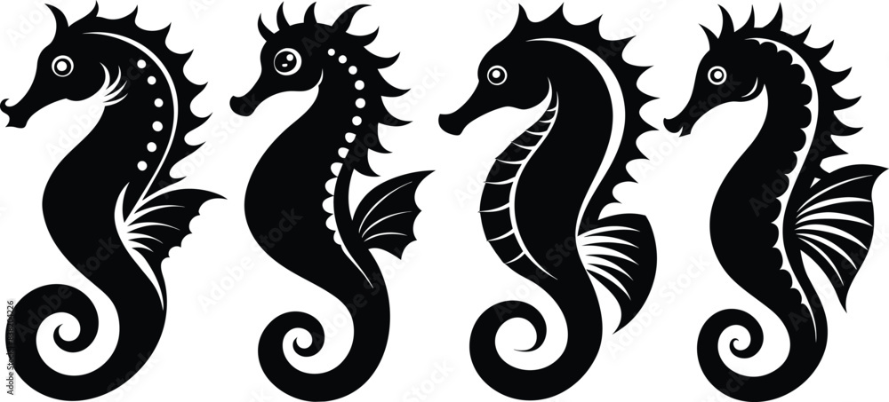 Seahorse vector silhouette an white background 