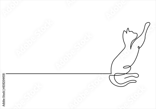  Continuous one line art cat. Black silhouette cat. Isolated on white background vector illustration.