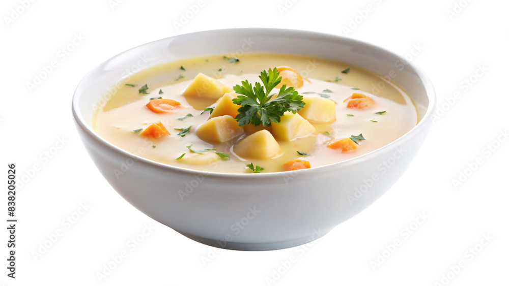 A steaming bowl of healthy vegetable soup with carrots and fresh parsley A steaming bowl of healthy vegetable soup with carrots and fresh parsley