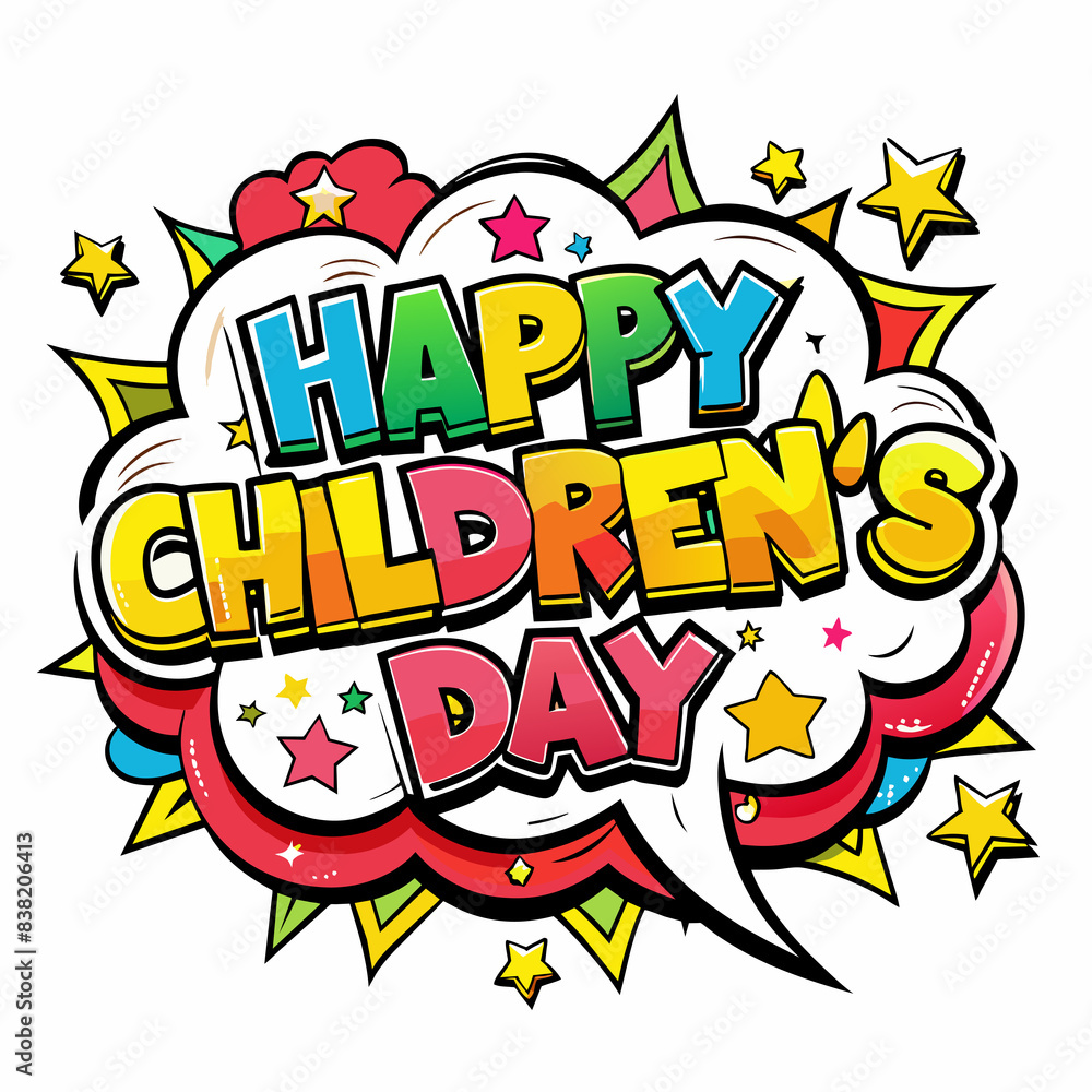 beautiful colorful inscription happy children's day