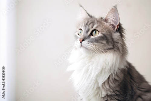 Portrait of a happy american curl cat isolated in minimalist or empty room background