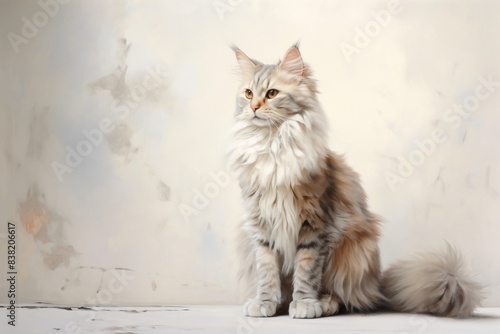 Portrait of a happy american curl cat in front of minimalist or empty room background photo