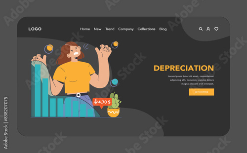 Amortization and depreciation dark or night mode web, landing