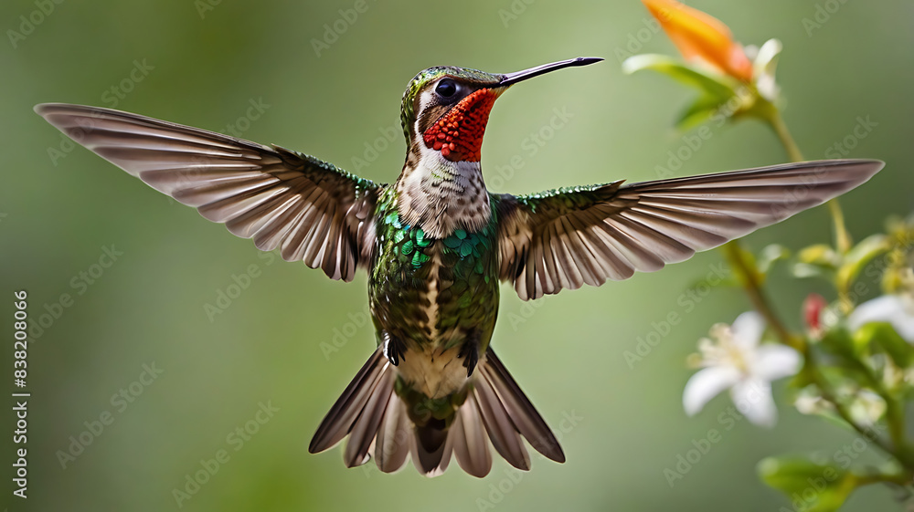 Obraz premium araffe bird flying in the air with its wings spread.