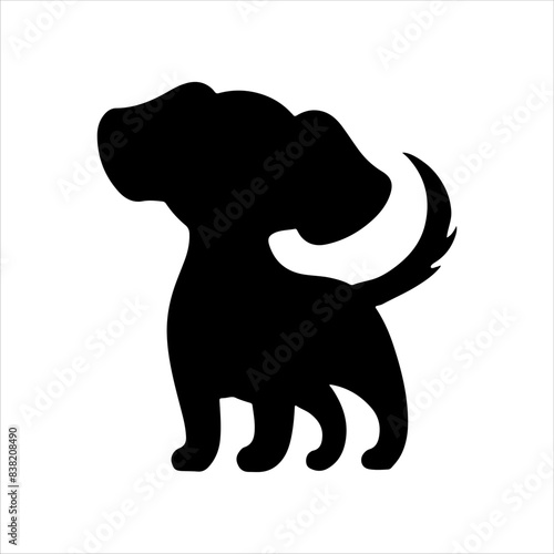 Black puppy silhouette isolated on white background. Puppy icon vector illustration design.