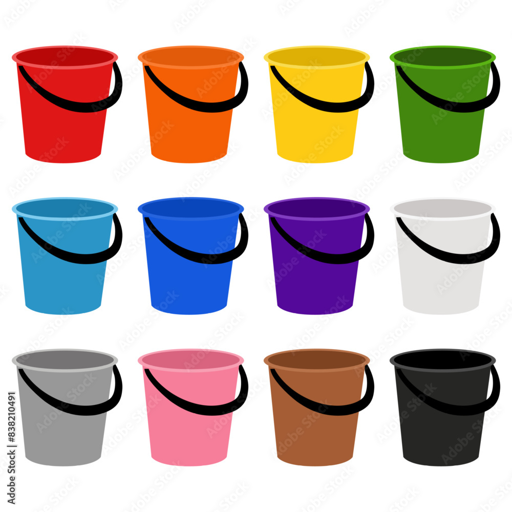 Bucket Color Code Vector buckets of all colors for kids learning color isolated on white ...