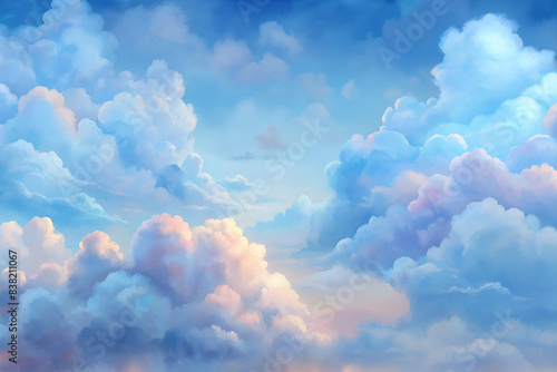 background featuring a cloudy sky texture, with soft, fluffy clouds and light blue shades