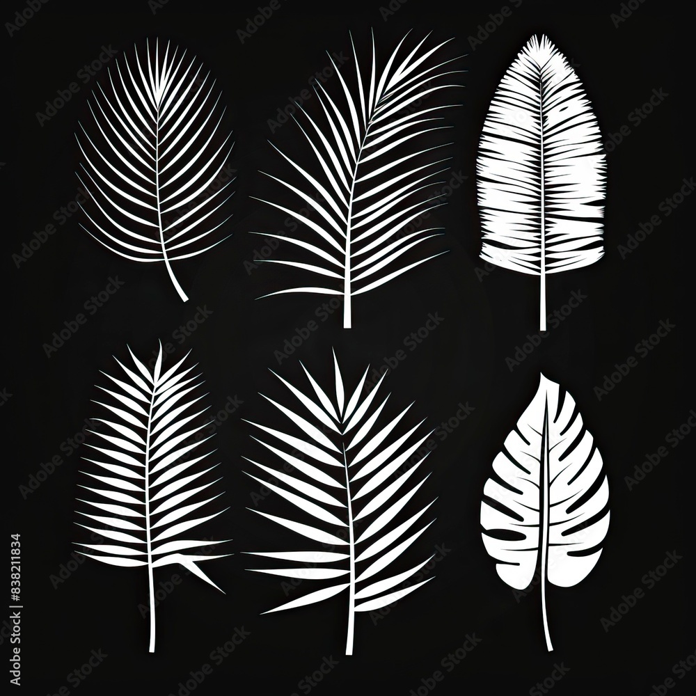 Obraz premium Beautiful palm tree leaf set silhouette background vector illustration