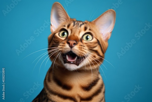 Portrait of a smiling bengal cat on solid color backdrop © Markus Schröder