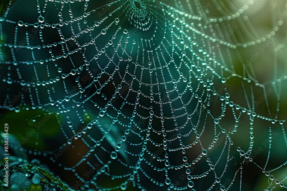 Macro image of the strands of a dew covered spider web. Macro image of the strands of a dew covered spider web.