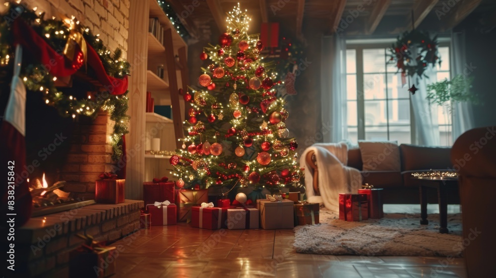 A cozy and festive New Year's Eve celebration inside a beautifully decorated living room A cozy and festive New Year's Eve celebration inside a beautifully decorated living room