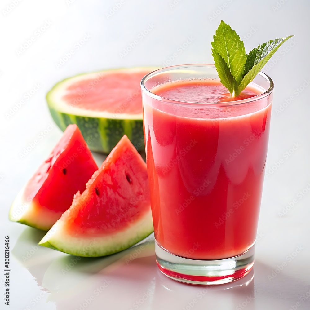 Sweet watermelon and juice on white background Sweet watermelon and juice on white background