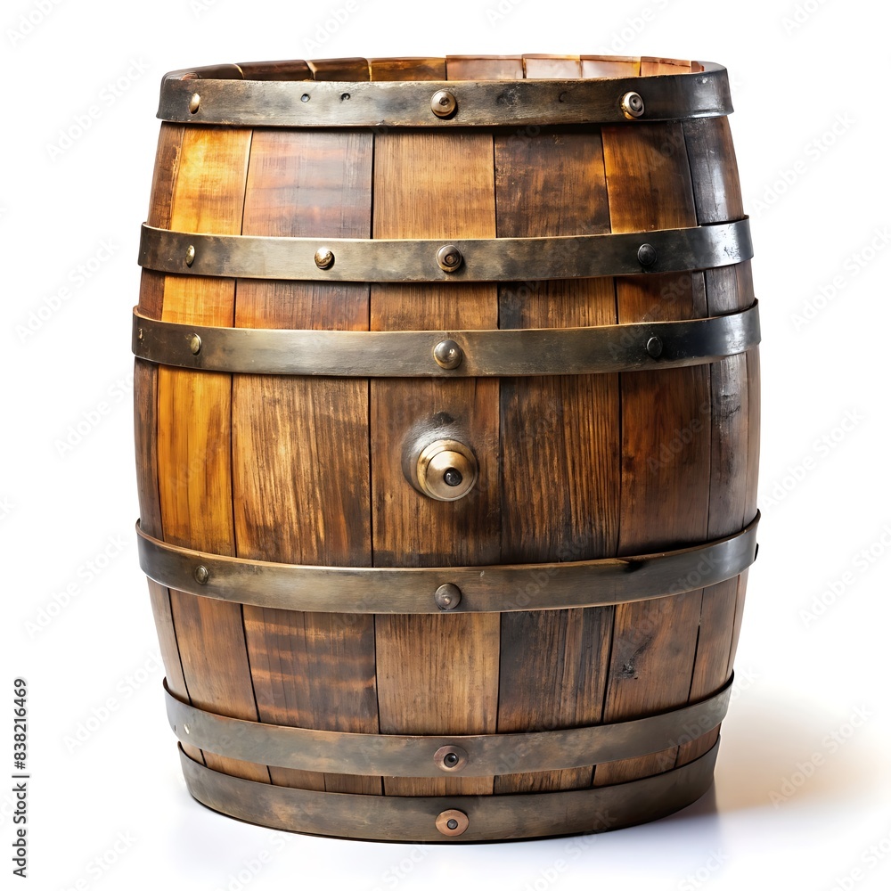 Fototapeta premium Old wooden rum keg isolated on white background