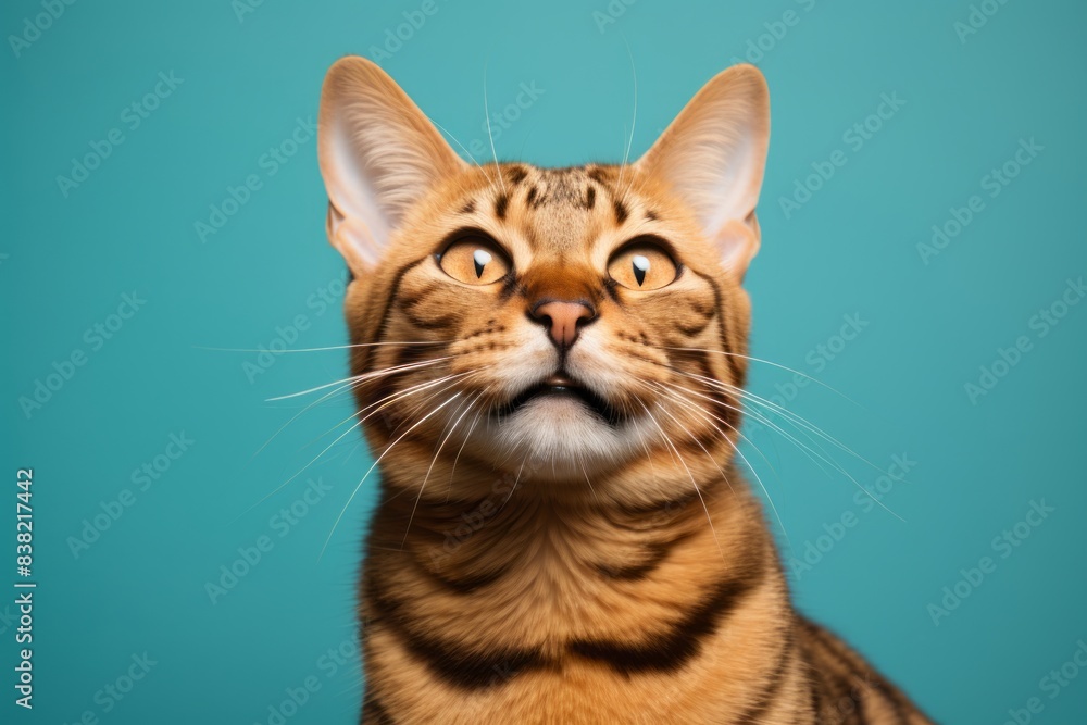 Portrait of a happy serengeti cat in solid color backdrop Portrait of a happy serengeti cat in solid color backdrop