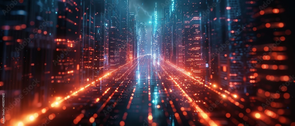 Fototapeta premium Cyberpunk-inspired glowing lines in a technological background
