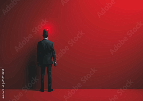 Businessman Pressing Start Button Concept, Minimalist Startup Business Illustration, Entrepreneur in Suit Initiating New Venture, Early Stage Business Idea Launch