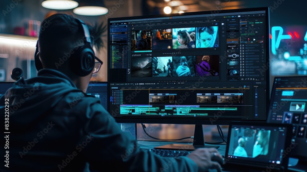 Screen capture of a video editing software interface with a timeline, showcasing the tools and features available for seamless post-production workflow Screen capture of a video editing software interface with a timeline, showcasing the tools and features available for seamless post-production workflow