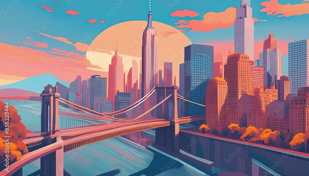 Fototapeta premium City panorama with skyscrapers, downtown, urban architecture