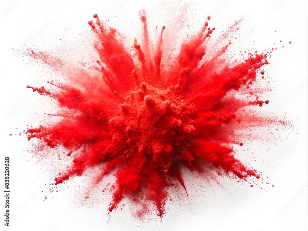 Bright red holi paint powder explosion on white background, holi, festival, colorful, celebration, powder, explosion, burst, red, bright, isolated, white background, industrial, print