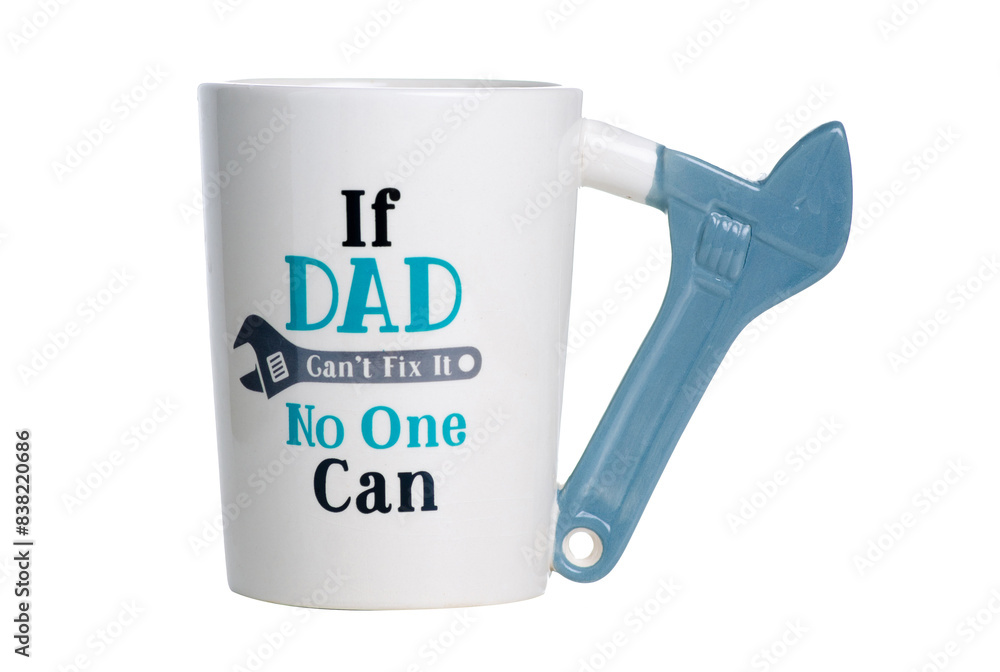 Dads cup mug with adjustable wrench on white background isolation Dads cup mug with adjustable wrench on white background isolation