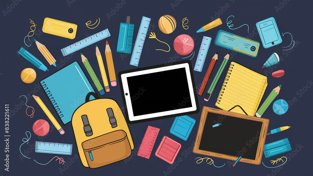 school stationery, back to school background. back to school pattern. AI generated school stationery, back to school background. back to school pattern. AI generated